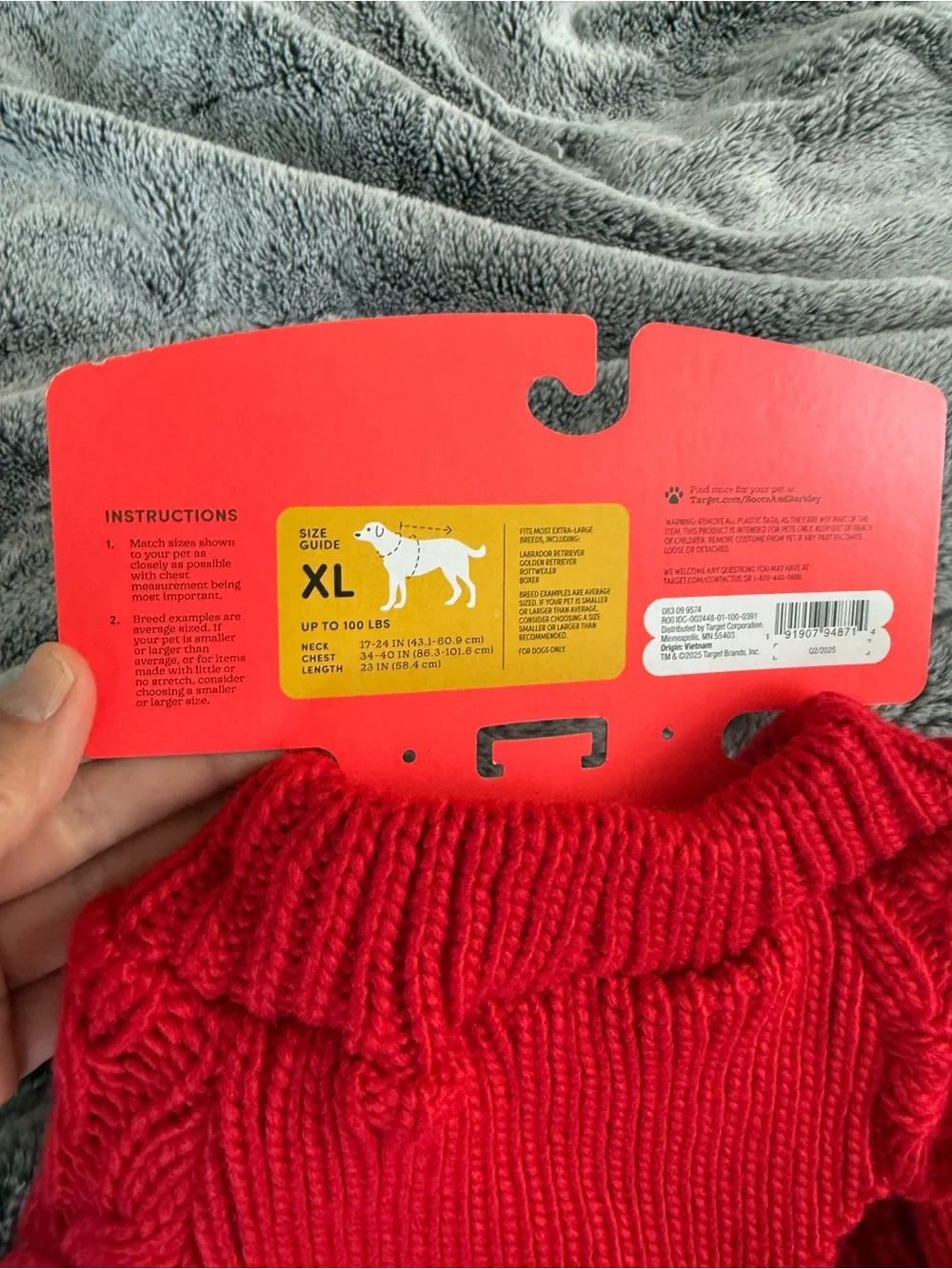 Boots & Barkley XL Dog Sweater Red Cable Knit Winter - For Dogs Up To 100 Lbs.